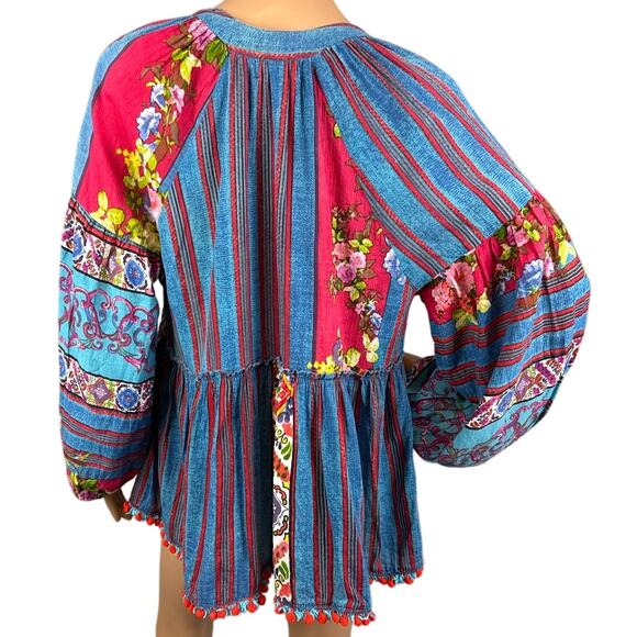 Antica Sartoria Women's Bohemian Beaded Peasant Blouse Multi-Color One Size - Picture 3 of 10
